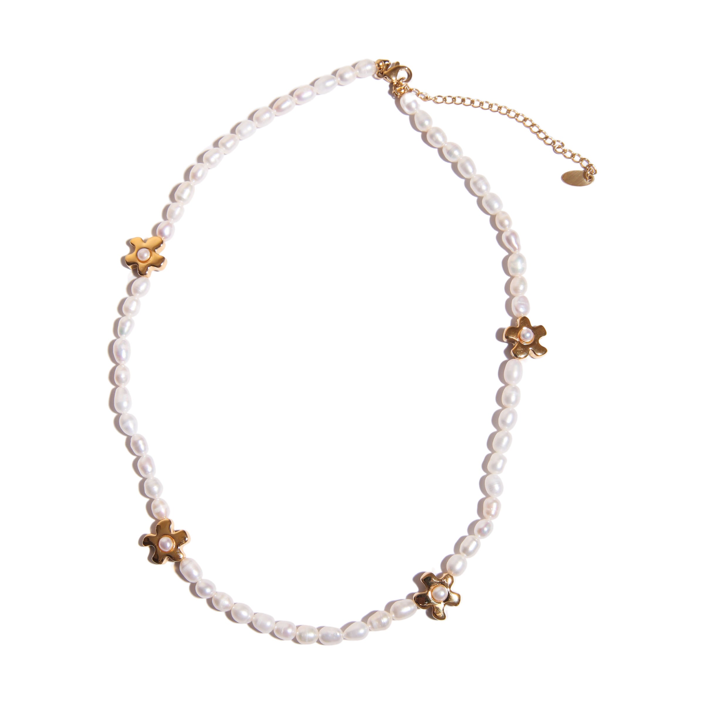 Aesthetic Flower Gold and Fresh Water Pearl Necklace and Bracelet Set