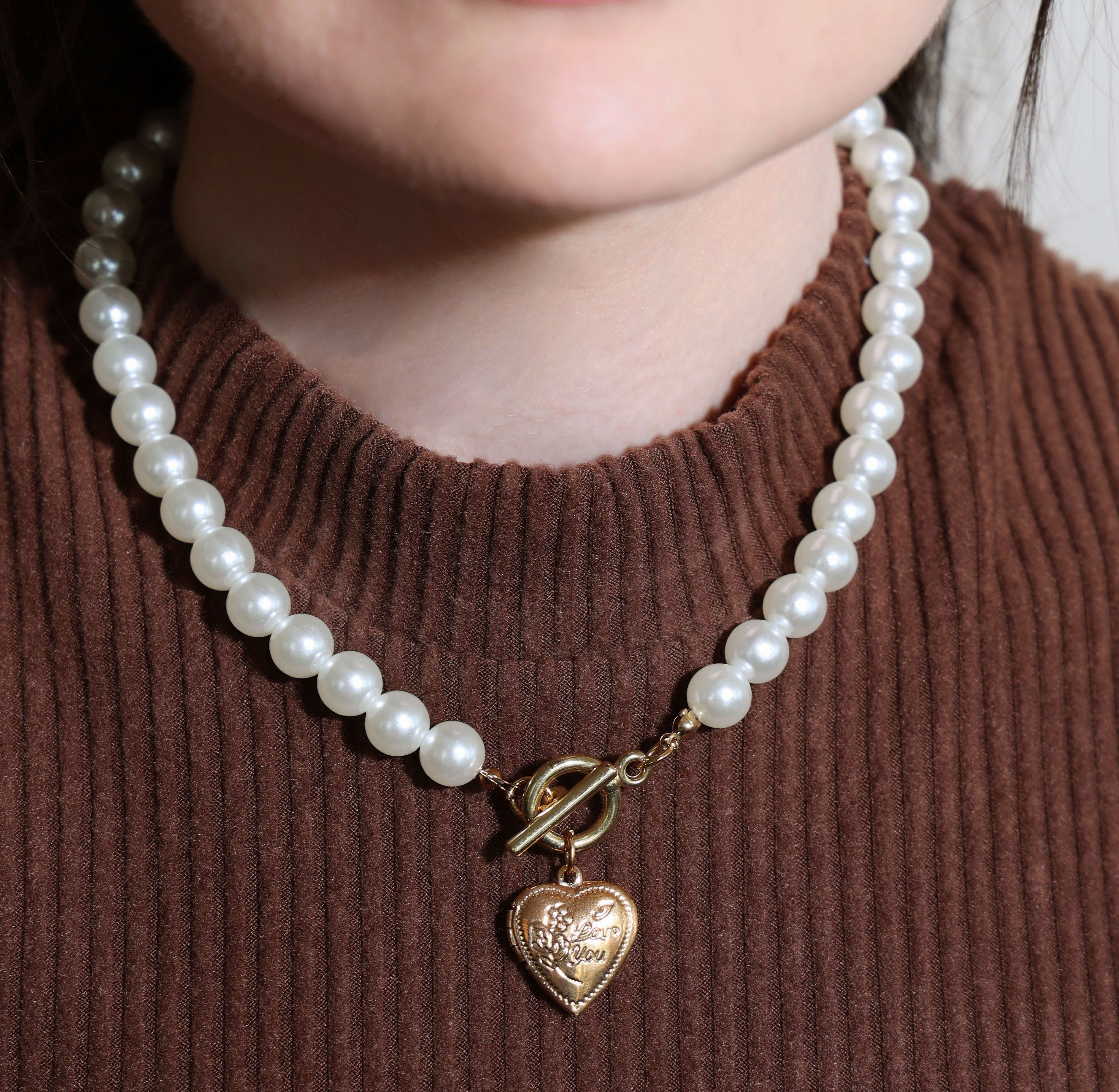 Heart of Gold Vintage Locket Pearl Necklace