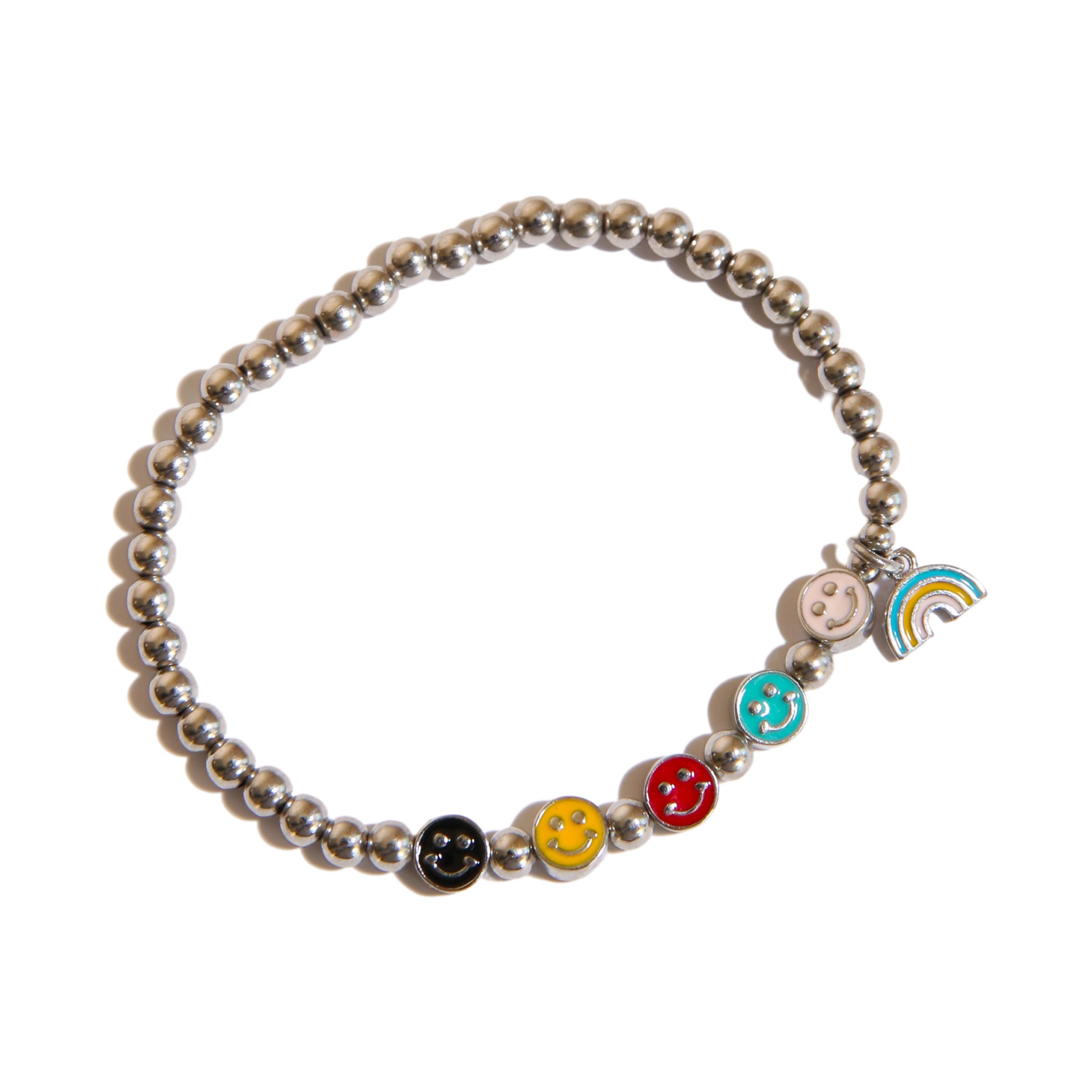 Happiness Goes With Rainbows Smiley Face Beaded Bracelet