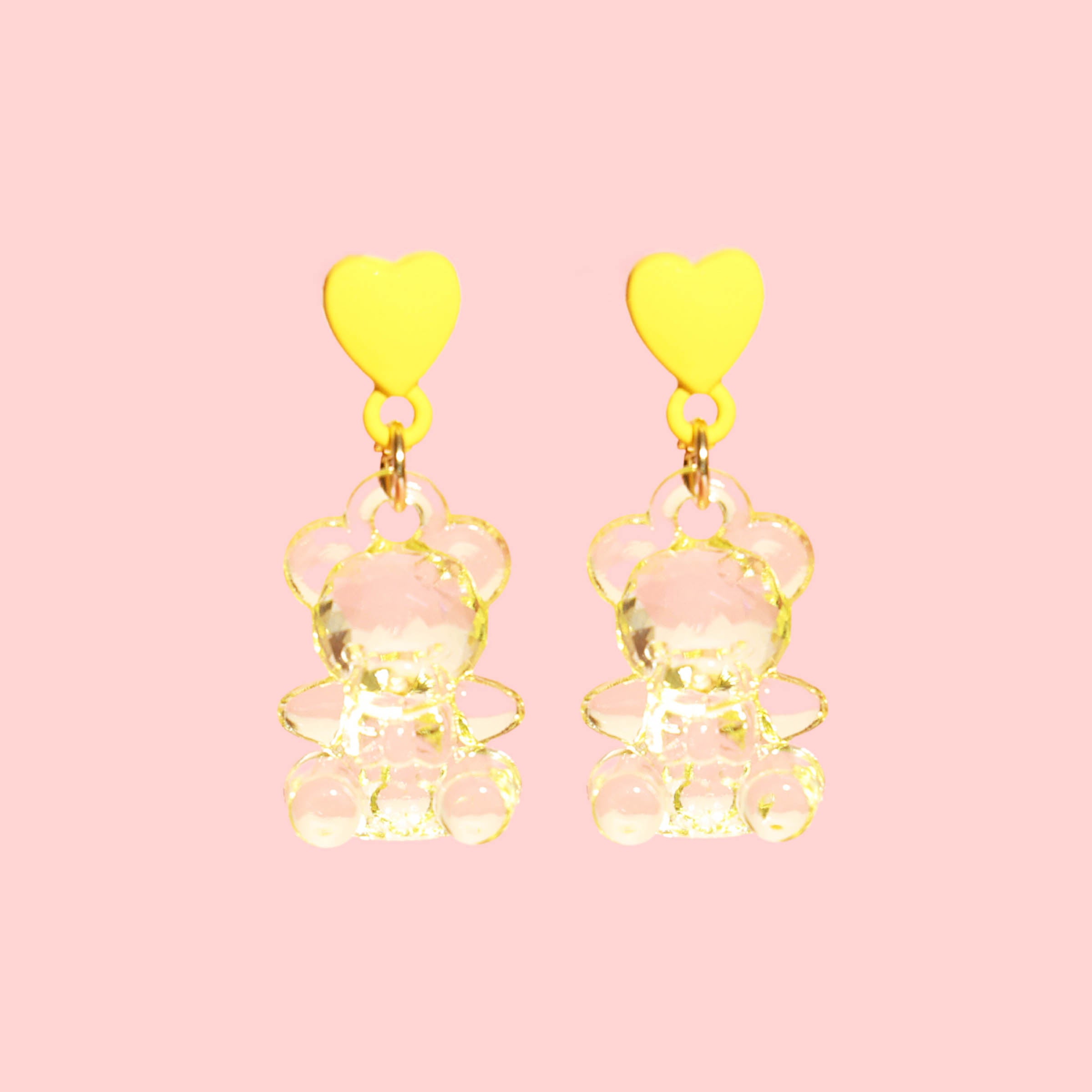 Teddy Bear Clear Crystal Heart Dangle Earrings